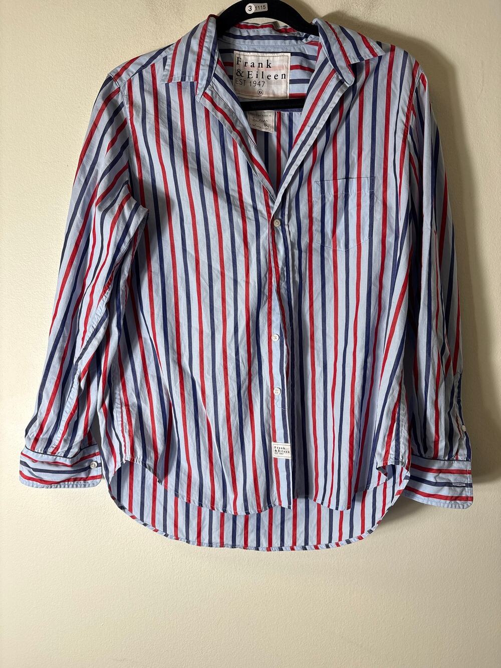Frank & Eileen Light Blue Red Stripe Button Up Shirt Sz XS